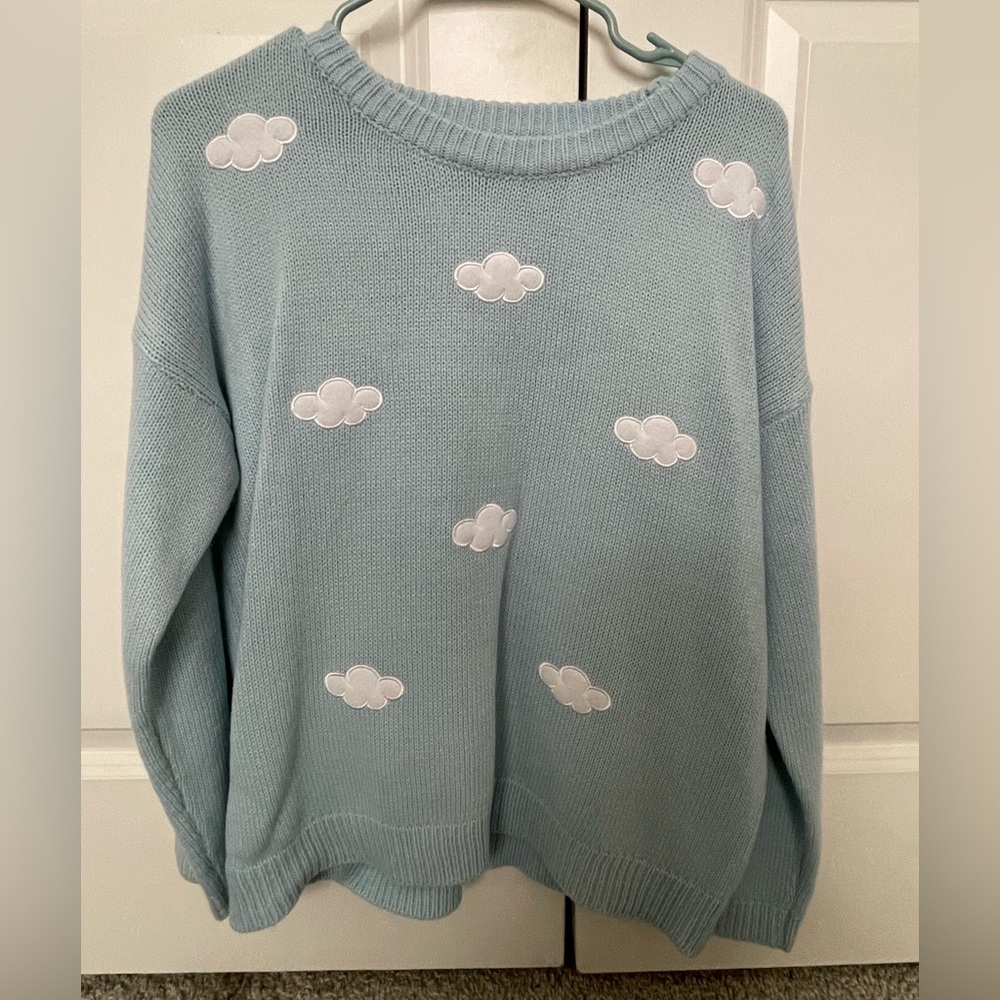 Blue and white cloud print sweater size medium